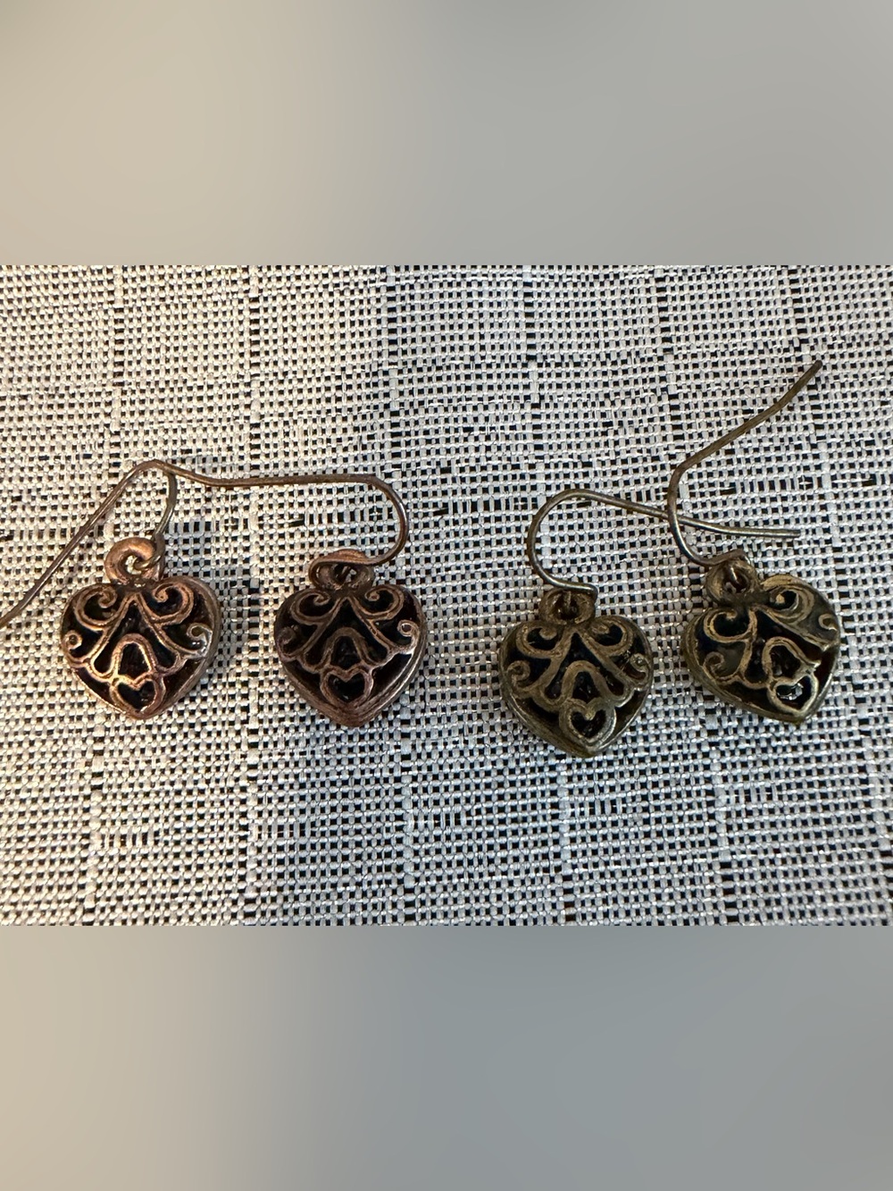 Antique-Style Heart Filigree Drop Earrings in Bronze